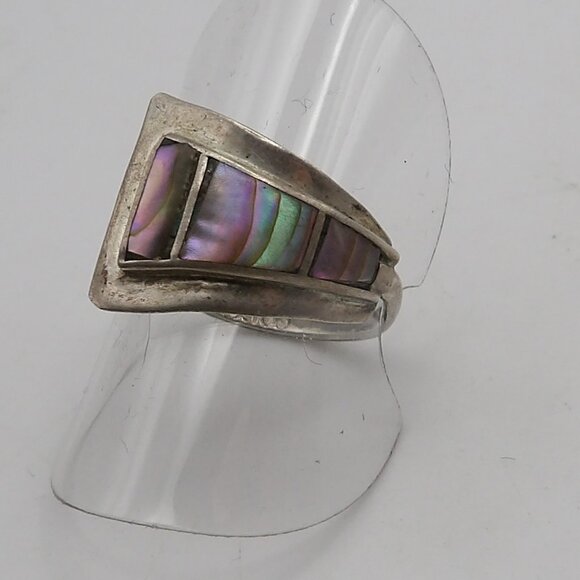 Mexico Sterling Silver Abalone Inlay Adjustable Ring - Picture 2 of 3